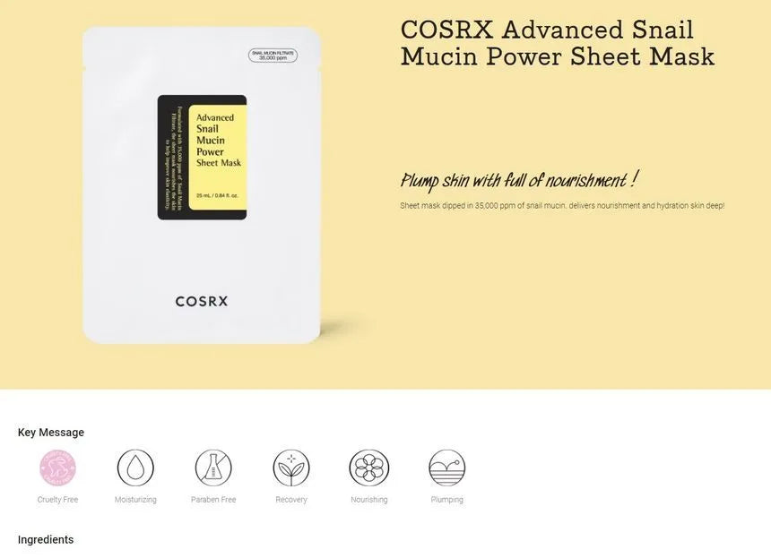 COSRX - Advanced Snail Mucin Power Sheet Mask - 25ml x 1 pc